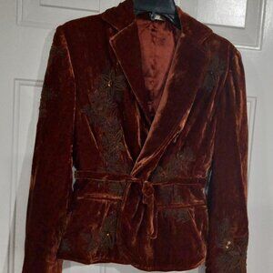 Joolay Womens Velvet  Copper Beaded Embroidered Jacket Size M